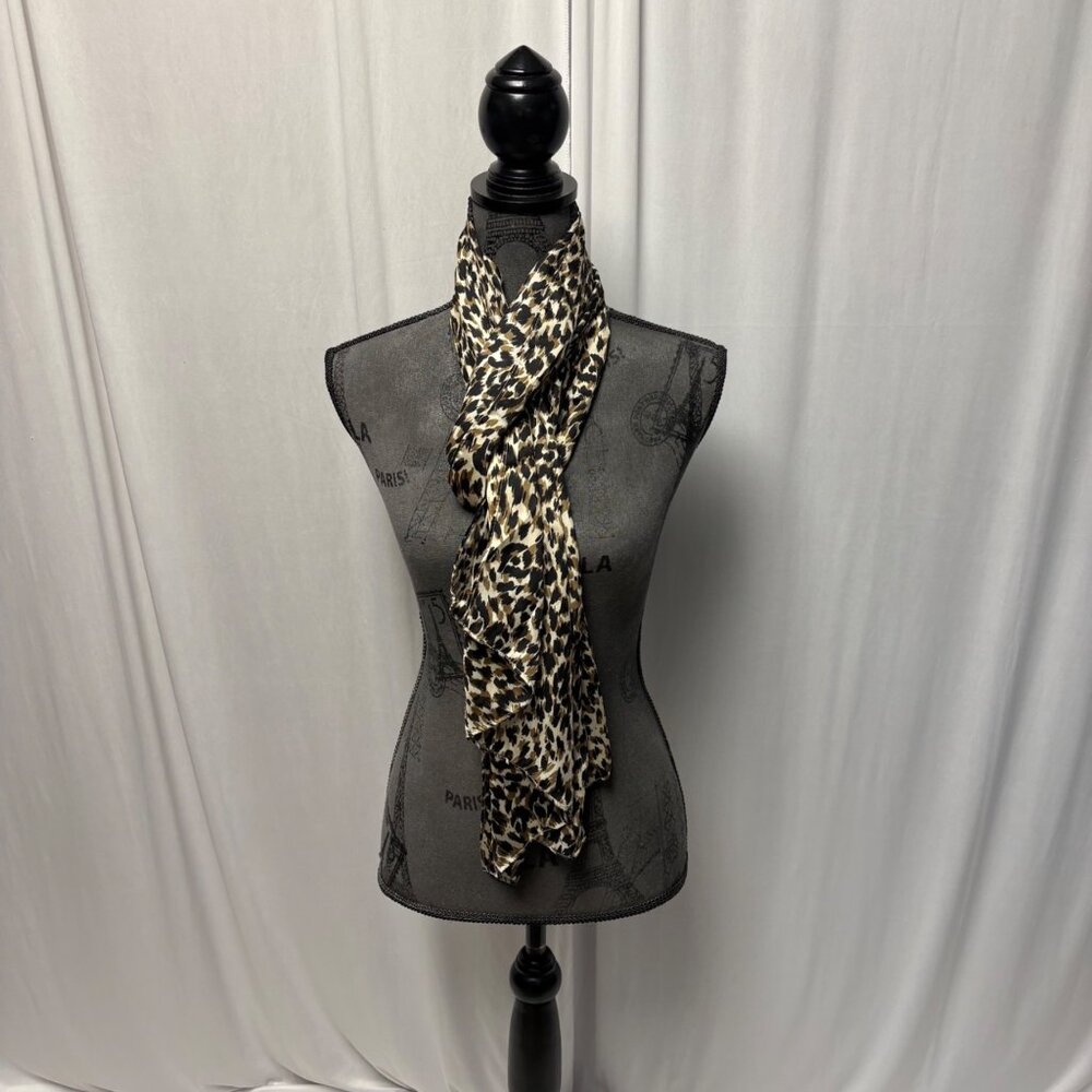 Animal Print Leopard Scarf Wrap Long Brown Black Lightweight Polyester Timeless